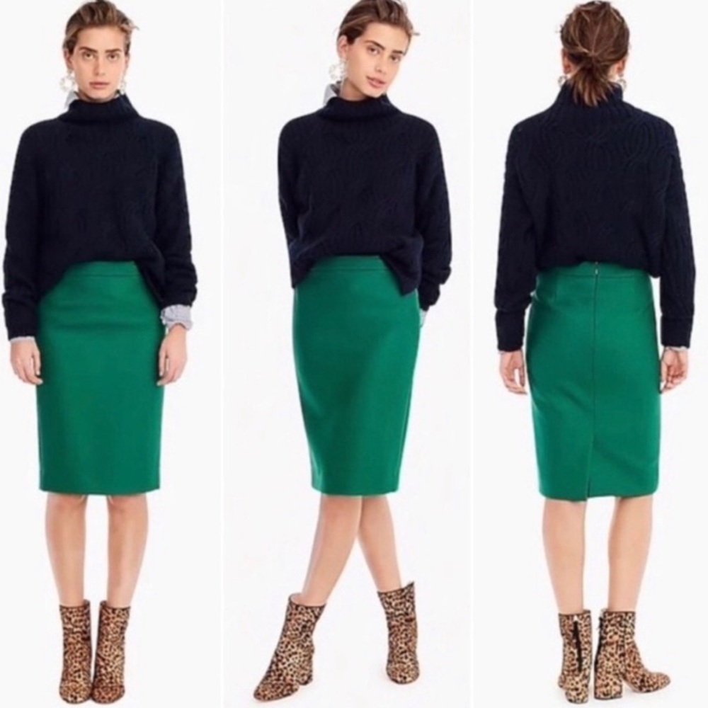 J Crew 100% Wool #2 Pencil Skirt. Emerald Green. Sz 4P